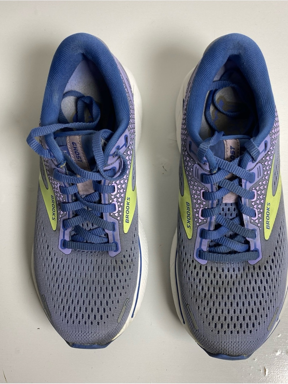 Brooks Ghost 14 Women’s 6B Running Shoes Gray Blue Yellow Athletic Sneakers